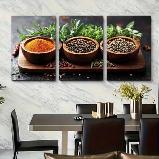 3pcs Herbs Spices Kitchen And Home Perfect Wall Art Set Canvas Framed 40x60cm - High Quality Print 100% Australian Made Wall Canvas Ready to Hang