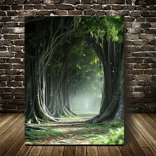 Vibrant Banyan Forest Painting  40x60cm Metal Print Ready to Hang