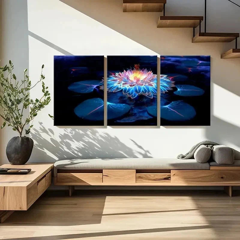 3pcs Colorful Lotus Flower Fantasy Floral Wall Art Set Canvas Framed 40x60cm - High Quality Print 100% Australian Made Wall Canvas Ready to Hang