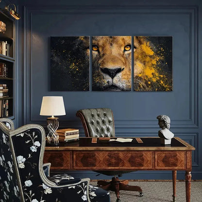 3pcs Lion Artwork Abstract Design Bold Colors Metal Print Ready to Hang Art