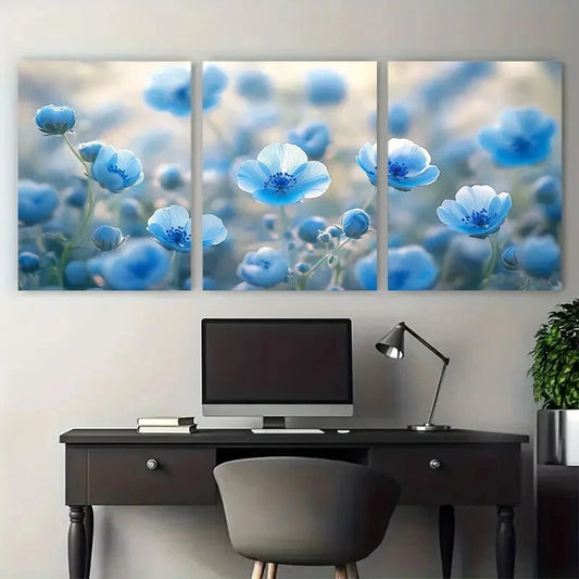 3pcs Baby Blue Eyes Nemophila Manno Park Kagawa Metal Print Ready to Hang Art