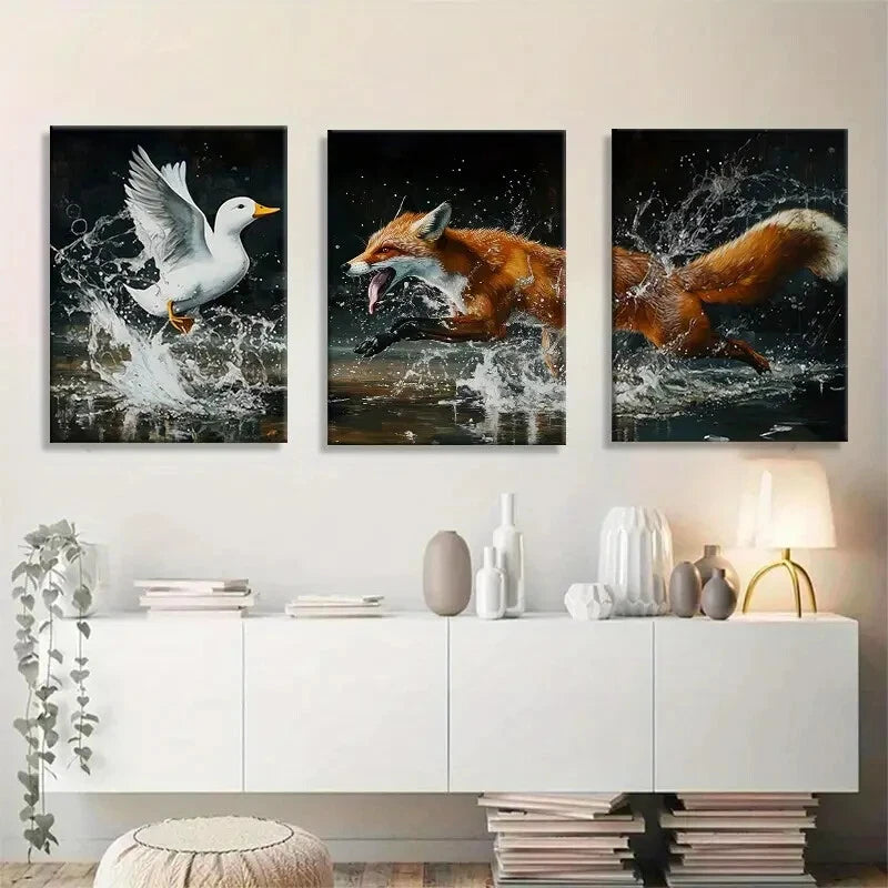 3pcs Vibrant Nature Scene with Splash Water Metal Print Ready to Hang Art