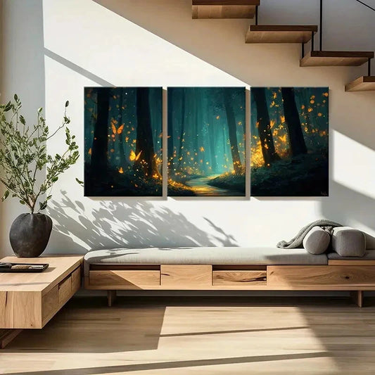 3pcs Enchanted Forest Art Butterfly Glow Mystical Metal Print Ready to Hang Art