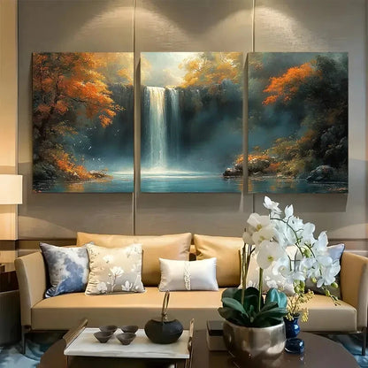 3pcs Waterfall Watercolor Fantasy Nature Landscape Metal Print Ready to Hang Art