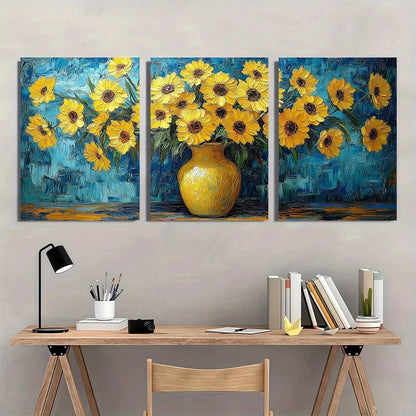 3pcs Yellow Vase Flower Famous Painting Metal Print Ready to Hang Art