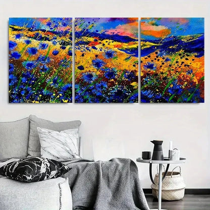 3pcs Bold Blue & Yellow Nature Inspired Metal Print Ready to Hang Art
