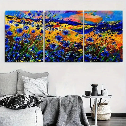 3pcs Bold Blue & Yellow Nature Inspired Metal Print Ready to Hang Art