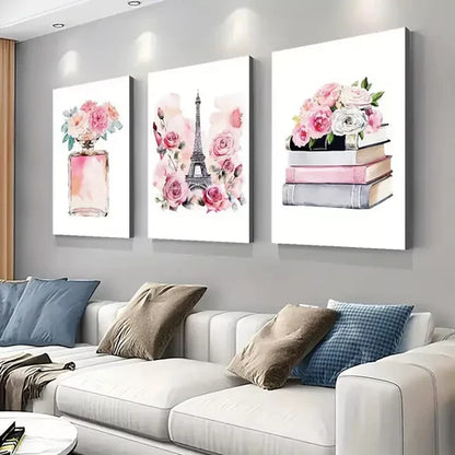 3pcs Pink Perfume & Parisian Fashion Canvas Framed 60x90 cm - High Quality Print 100% Australian Made Wall Canvas Ready to Hang