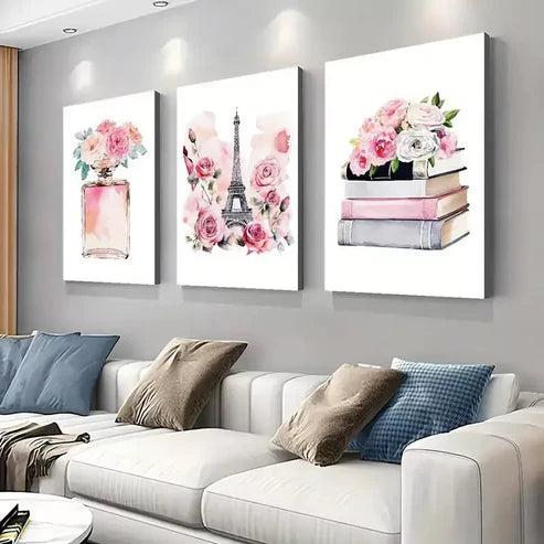 3pcs Pink Perfume & Parisian Fashion Canvas Framed 60x90 cm - High Quality Print 100% Australian Made Wall Canvas Ready to Hang