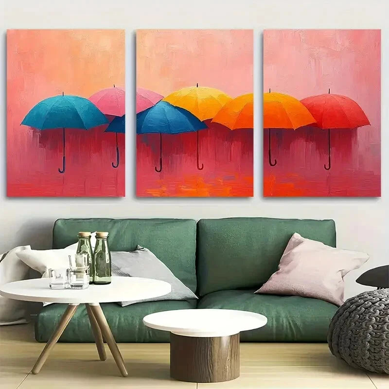 3pcs Vibrant Color Umbrella Metal Print Ready to Hang Art