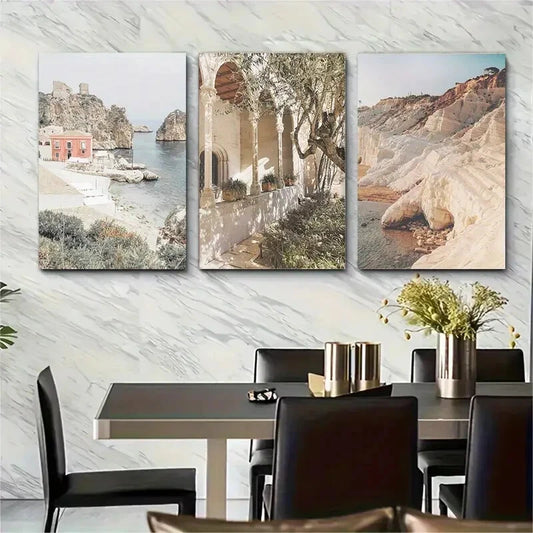 3pcs Modern Minimalist Italy Sicily Metal Print Ready to Hang Art