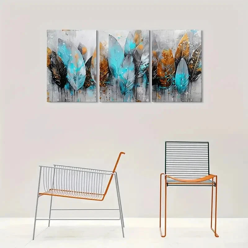 3pcs Modern Abstract Feather Painting Metal Print Ready to Hang Art