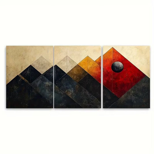 3pcs Marble Pattern Geometric Shape Collage Metal Print Ready to Hang Art