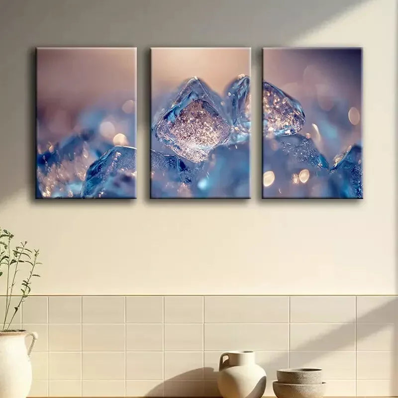 3pcs a close up of ice cubes Canvas Framed 40x60cm - High Quality Print 100% Australian Made Wall Canvas Ready to Hang