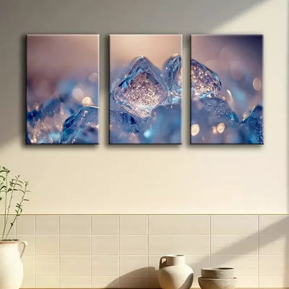3pcs a close up of ice cubes Canvas Framed 40x60cm - High Quality Print 100% Australian Made Wall Canvas Ready to Hang