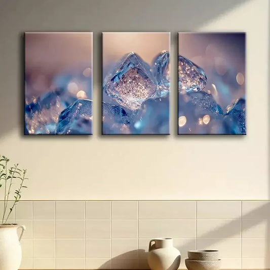3pcs a close up of ice cubes Canvas Framed 40x60cm - High Quality Print 100% Australian Made Wall Canvas Ready to Hang