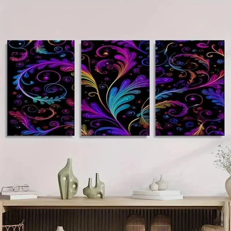 3pcs Vibrant Abstract Swirl Patterns Wall Art Set Canvas Framed 40x60cm - High Quality Print 100% Australian Made Wall Canvas Ready to Hang
