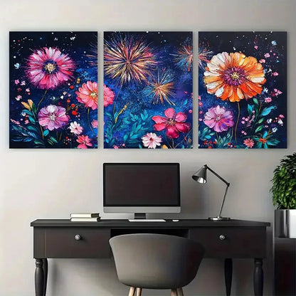 3pcs Festival Celebration Colorful Floral Metal Print Ready to Hang Art