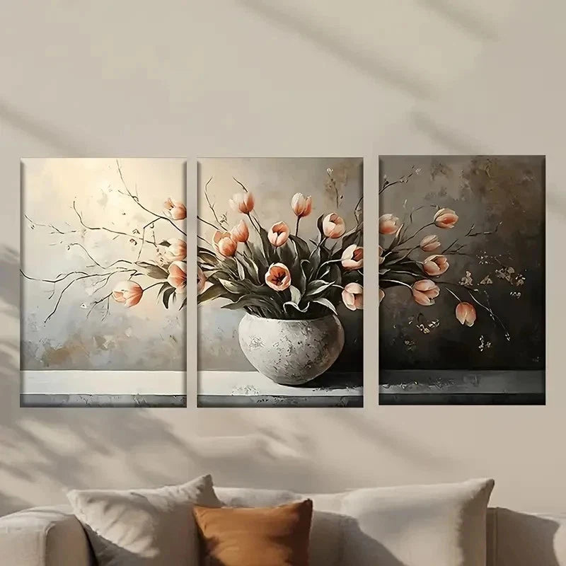 3pcs Vase with Rose Flowers Painting Wall Art Set Canvas Framed 40x60cm - High Quality Print 100% Australian Made Wall Canvas Ready to Hang