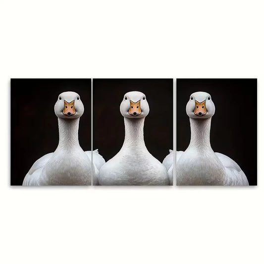 3pcs Three White Geese Painting Metal Print Ready to Hang Art