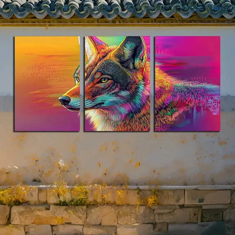 3pcs Vivid Coyote in Vibrant Background Metal Print Ready to Hang Art
