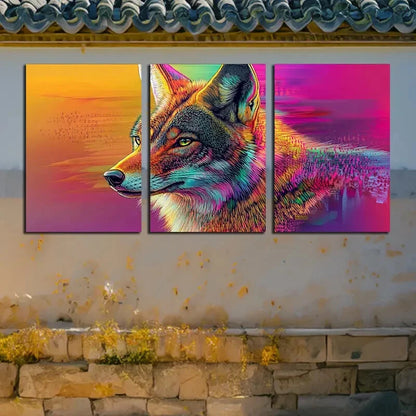 3pcs Vivid Coyote in Vibrant Background Metal Print Ready to Hang Art