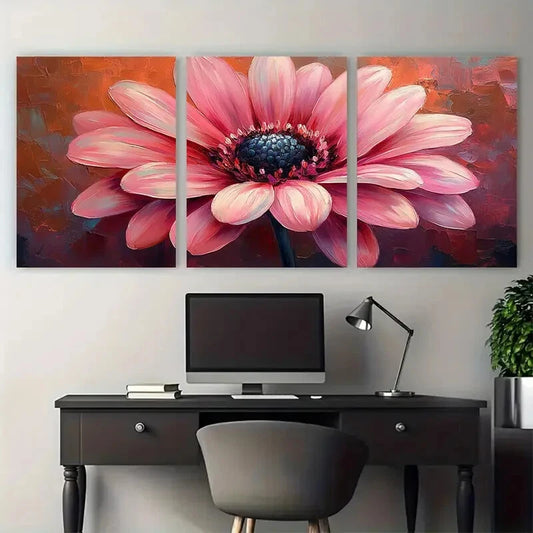 3pcs Vibrant Pink Daisy Floral Close up Design Metal Print Ready to Hang Art