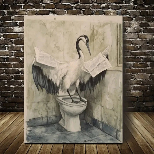 Modern Crane Contemporary Newspaper Painting 40x60cm Metal Print Ready to Hang