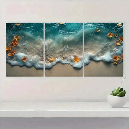 3pcs Beach Waves Ocean Sand Design Metal Print Ready to Hang Art