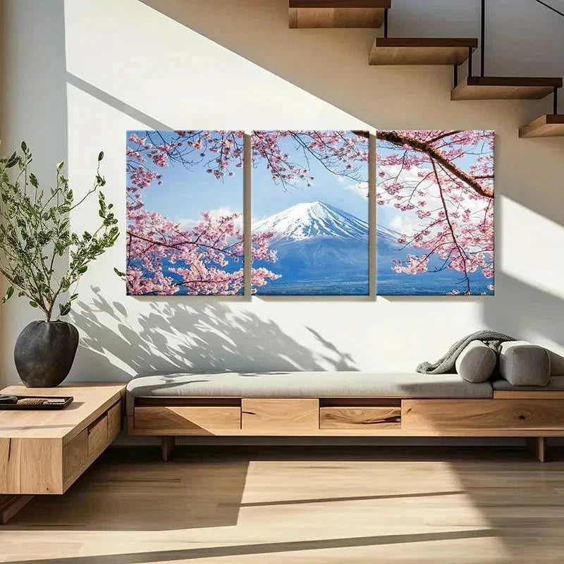 3pcs Japan Mount Fuji & Cherry Blossoms Wall Art Set Canvas Framed 40x60cm - High Quality Print 100% Australian Made Wall Canvas Ready to Hang