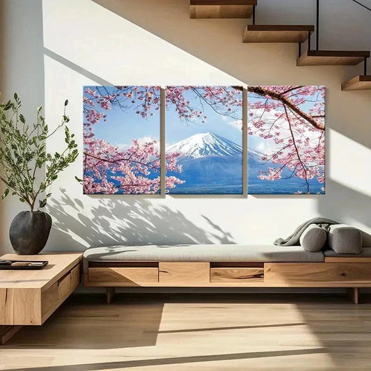 3pcs Japan Mount Fuji & Cherry Blossoms Wall Art Set Canvas Framed 40x60cm - High Quality Print 100% Australian Made Wall Canvas Ready to Hang
