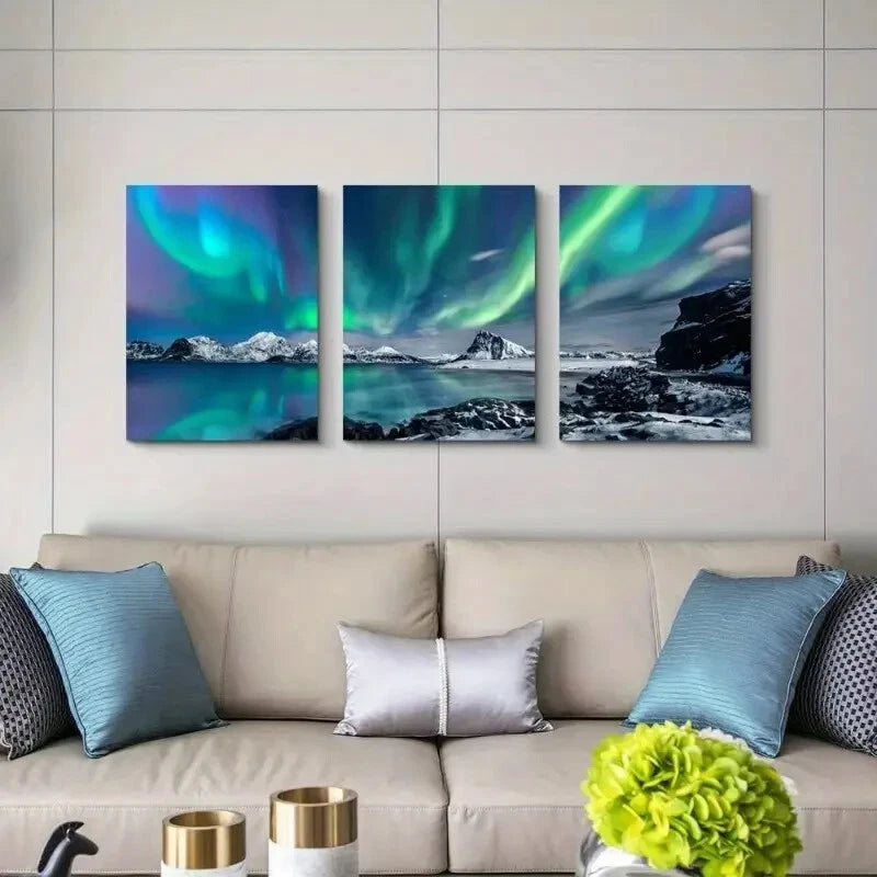3pcs Aurora Vibrant Northern Lights Scenery Metal Print Ready to Hang Art