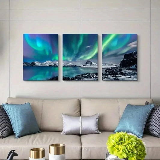 3pcs Aurora Vibrant Northern Lights Scenery Metal Print Ready to Hang Art