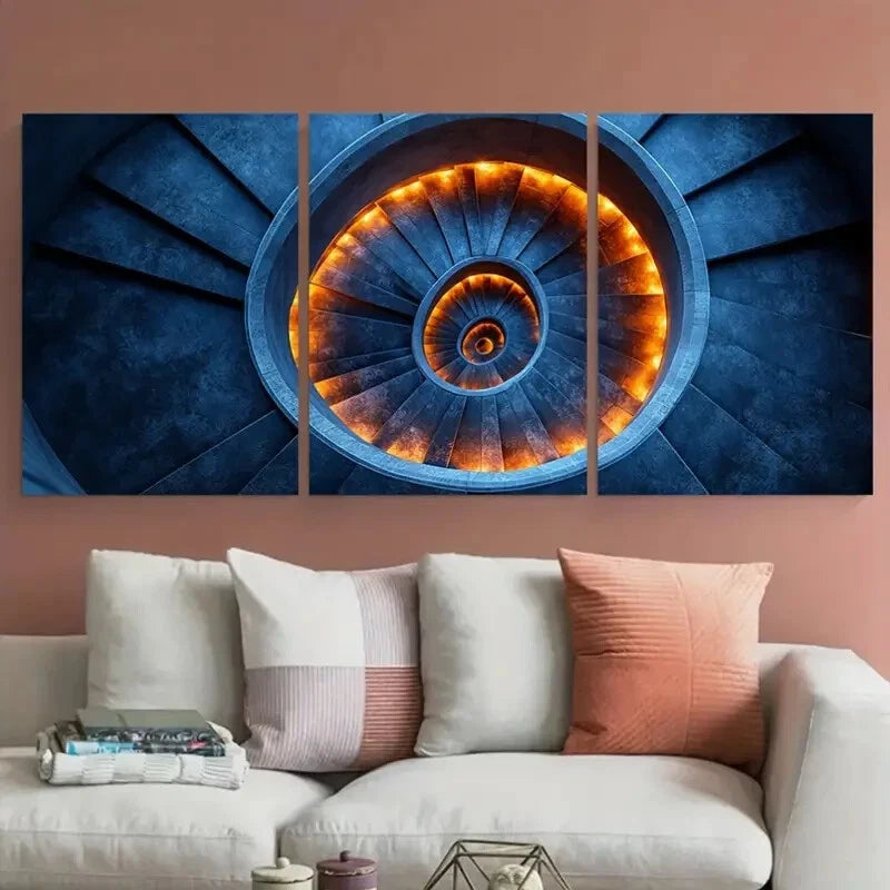 3pcs Spiral Staircase Curved Architecture Metal Print Ready to Hang Art
