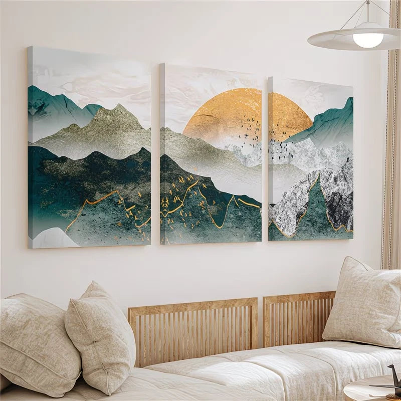 3pcs Modern Abstract Mountain Wall Art Set Canvas Framed 60x90cm - High Quality Print 100% Australian Made Wall Canvas Ready to Hang