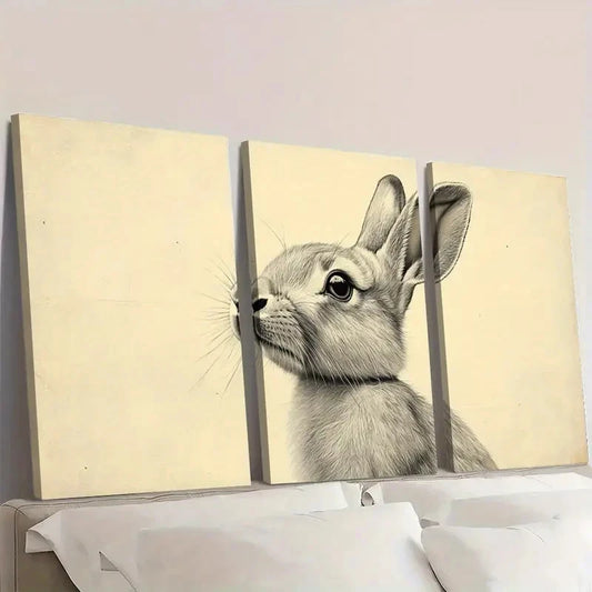 3pcs Drawing of Rabbit Prints Minimalist PK   Wall Art Set Canvas Framed 40x60cm - High Quality Print 100% Australian Made Wall Canvas Ready to Hang