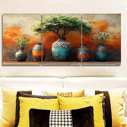 3pcs African Vases for Home Painting Metal Print Ready to Hang Art