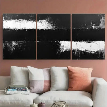 3pcs Minimalist Painting Abstract Black & White Wall Art Set Canvas Framed 50x70cm - High Quality Print 100% Australian Made Wall Canvas Ready to Hang