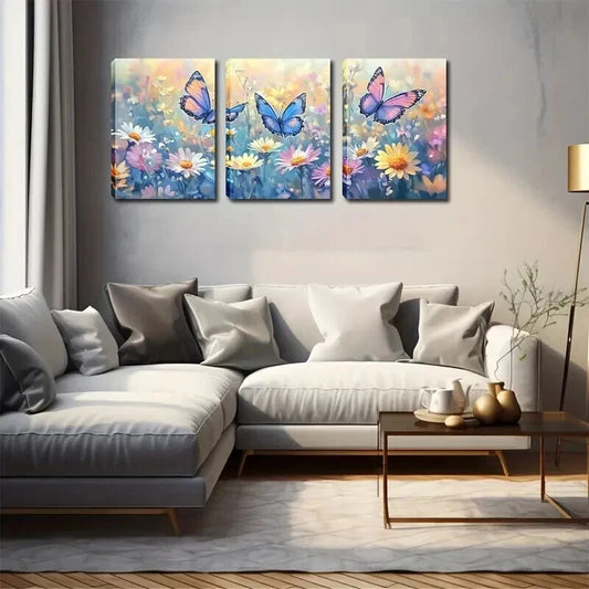3pcs Three Gorgeous Butterflies Perfect Wall Art Set Canvas Framed 40x60cm - High Quality Print 100% Australian Made Wall Canvas Ready to Hang