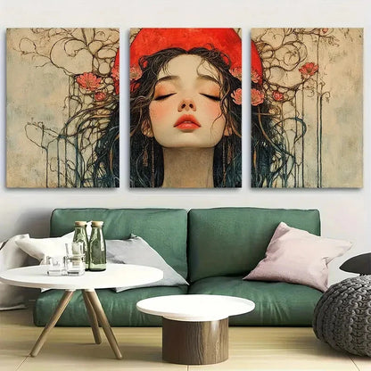 3pcs Goddess and Botanical Beautiful Feminine Metal Print Ready to Hang Art