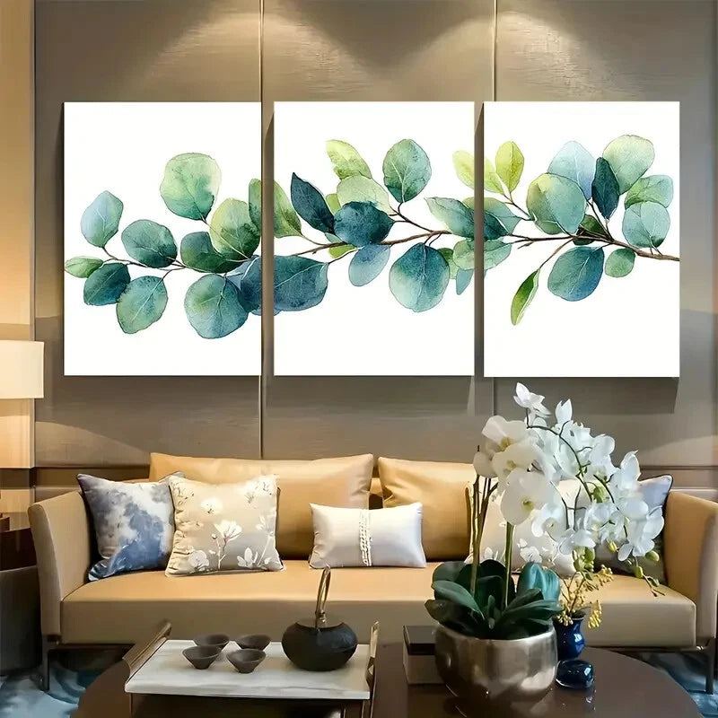 3pcs Elegant Watercolor Eucalyptus Branch Metal Print Ready to Hang Art
