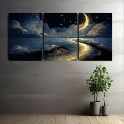3pcs Fantasy Night Scene with Moonlight Poster Metal Print Ready to Hang Art