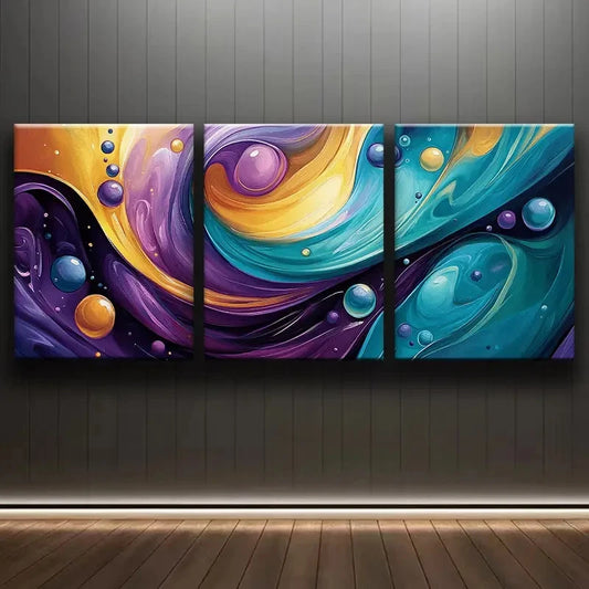 3pcs Spinning Acrylic Paint Design Metal Print Ready to Hang Art