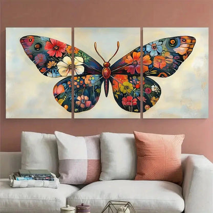 3pcs Floral Winged Butterfly Illustration Metal Print Ready to Hang Art