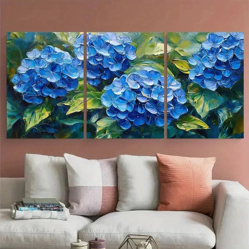 3pcs Hydrangea Flowers Impasto Illustration Metal Print Ready to Hang Art
