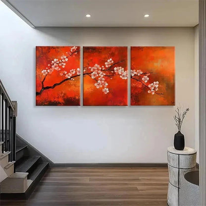 3pcs Red & Pink Flowering Cherry Tree Perfect Wall Art Set Canvas Framed 40x60cm - High Quality Print 100% Australian Made Wall Canvas Ready to Hang