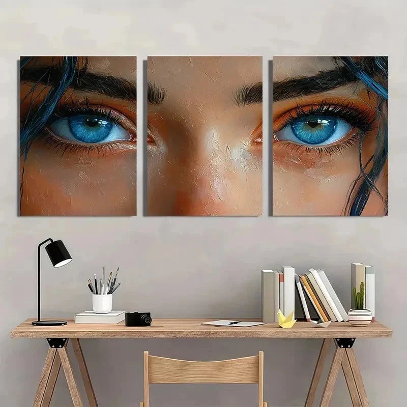 3pcs Abstract Blue-Eyed Girl Face Perfect Wall Art Set Canvas Framed 40x60cm - High Quality Print 100% Australian Made Wall Canvas Ready to Hang