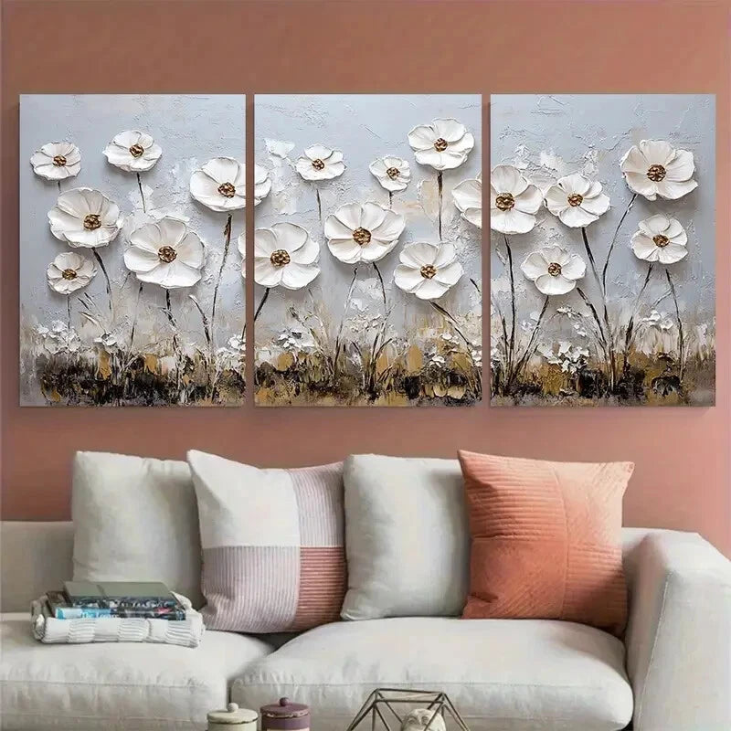 3pcs Floral Meadow Minimalist Landscape Botanical Metal Print Ready to Hang Art