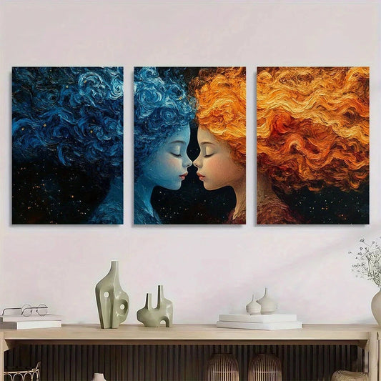 3pcs Floral & Starry Night Design Metal Print Ready to Hang Art