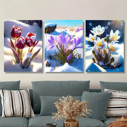 3pcs Tulip & Crocus Spring & Summer Metal Print Ready to Hang Art